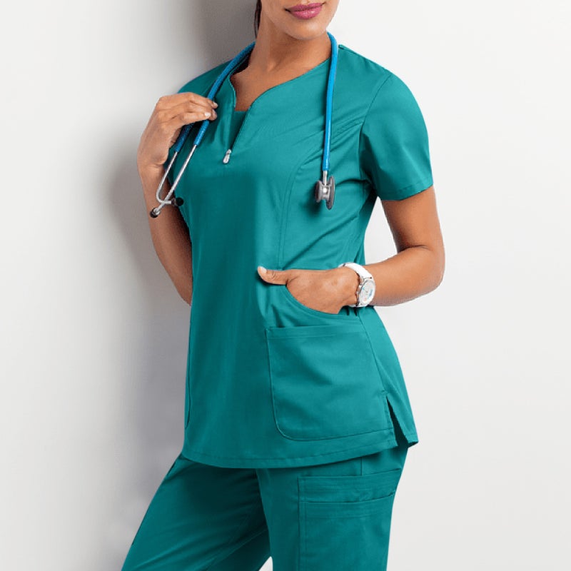 Amazon operating room short-sleeved hand-washing clothes womens top short T work clothes nurse surgeon isolation clothes work clothes C A blue  - Image 3