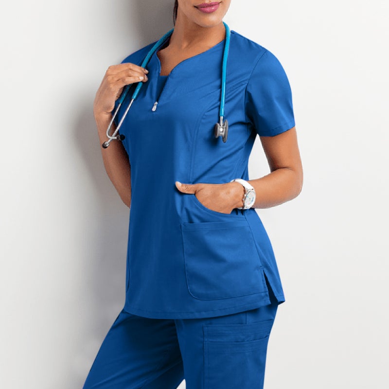 Amazon operating room short-sleeved hand-washing clothes womens top short T work clothes nurse surgeon isolation clothes work clothes C A blue  - Image 1