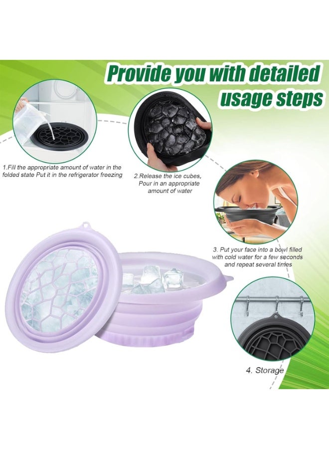 وعاء حمام ثلج للوجه مع صينية مكعبات ثلج مدمجة - وعاء حمام ثلج للوجه قابل للطي من السيليكون للعلاج بالغطس البارد وشد الجلد - أداة سبا محمولة للمنزل والسفر - Image 4