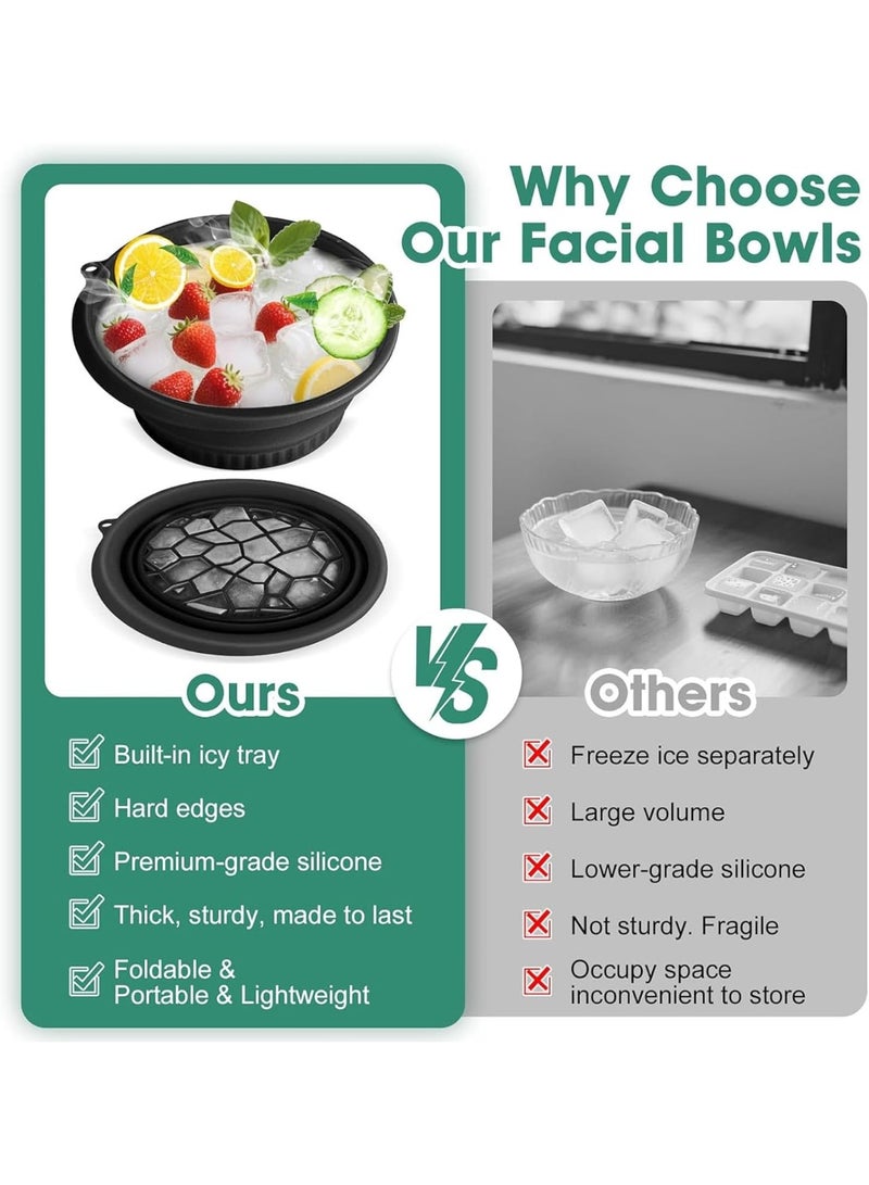 وعاء حمام ثلج للوجه مع صينية مكعبات ثلج مدمجة - وعاء حمام ثلج للوجه قابل للطي من السيليكون للعلاج بالغطس البارد وشد الجلد - أداة سبا محمولة للمنزل والسفر - Image 5
