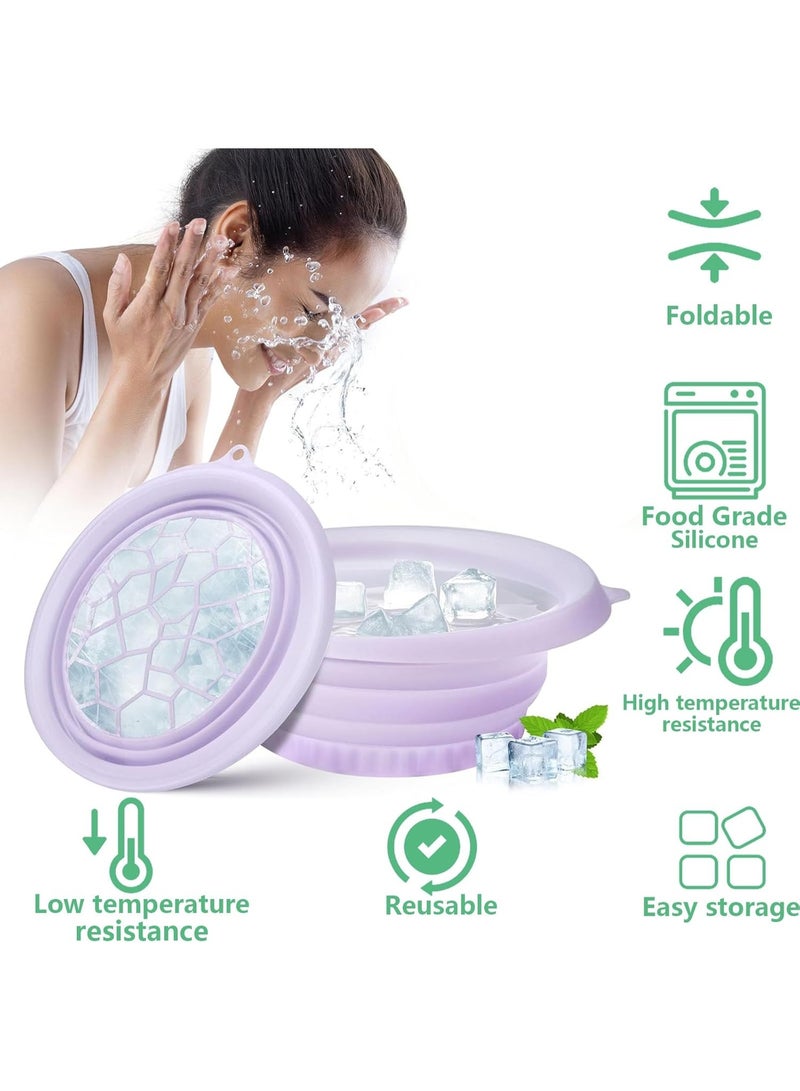 وعاء حمام ثلج للوجه مع صينية مكعبات ثلج مدمجة - وعاء حمام ثلج للوجه قابل للطي من السيليكون للعلاج بالغطس البارد وشد الجلد - أداة سبا محمولة للمنزل والسفر - Image 2