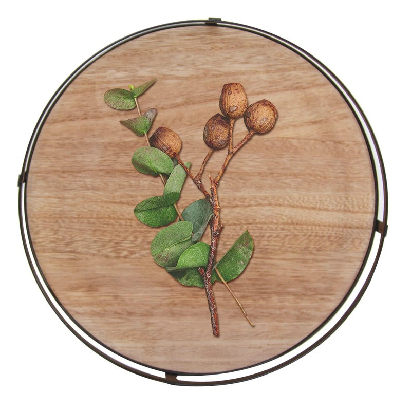 DD DEFINED DECO Defined Deco 12in Decorative Tray-Round Serving Tray with Metal Handle-Decorative Trays for Home Decor,Living Room Decor,Coffee Table Decor,Rustic Wooden Tray for Kitchen Table Decor,Dining Table. - Image 5