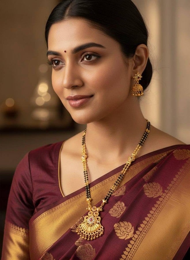 Cart Log قلادة مانجالسوترا طويلة أنيقة للنساء | قلادة مانجالسوترا مع تعليقة | مجوهرات مانجالسوترا عصرية وتقليدية للنساء - Image 4