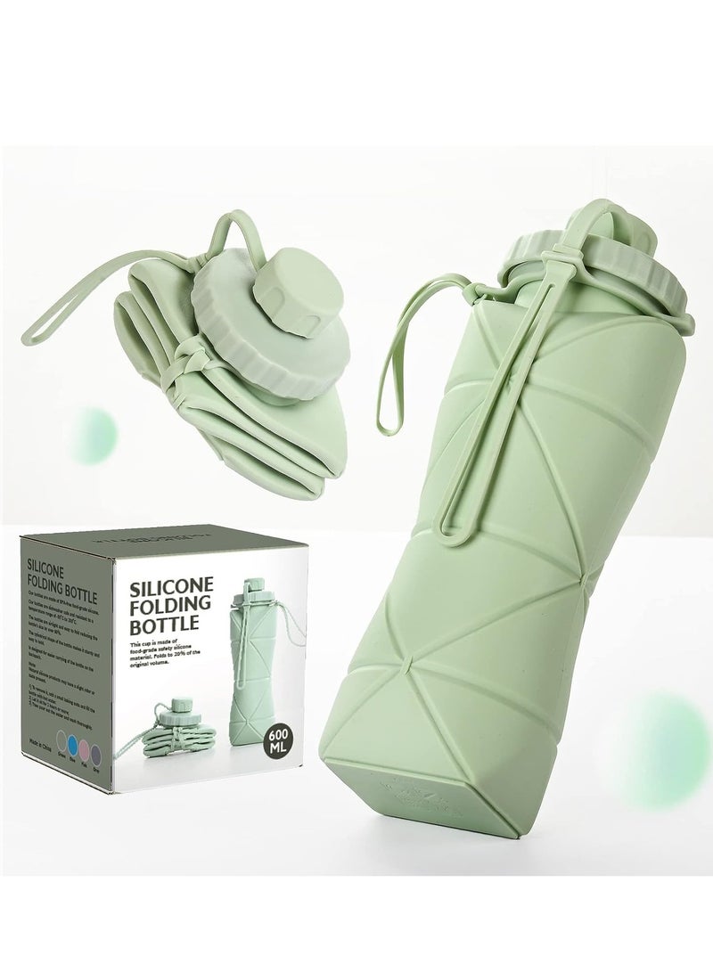 Collapsible Water Bottle, Silicone Foldable Water Bottles For Travel, Easy-To-Carry Design And Compact Size, BPA Free, 20 oz (Green)