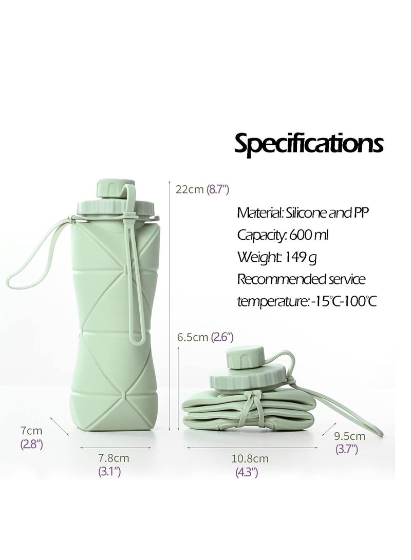 Collapsible Water Bottle, Silicone Foldable Water Bottles For Travel, Easy-To-Carry Design And Compact Size, BPA Free, 20 oz (Green)