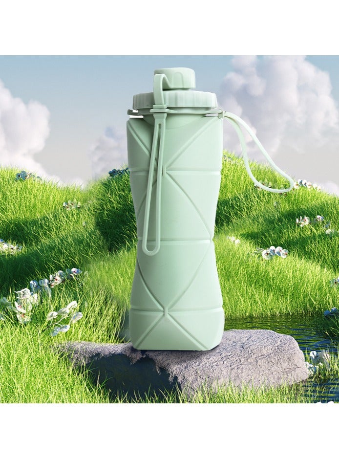 Collapsible Water Bottle, Silicone Foldable Water Bottles For Travel, Easy-To-Carry Design And Compact Size, BPA Free, 20 oz (Green)