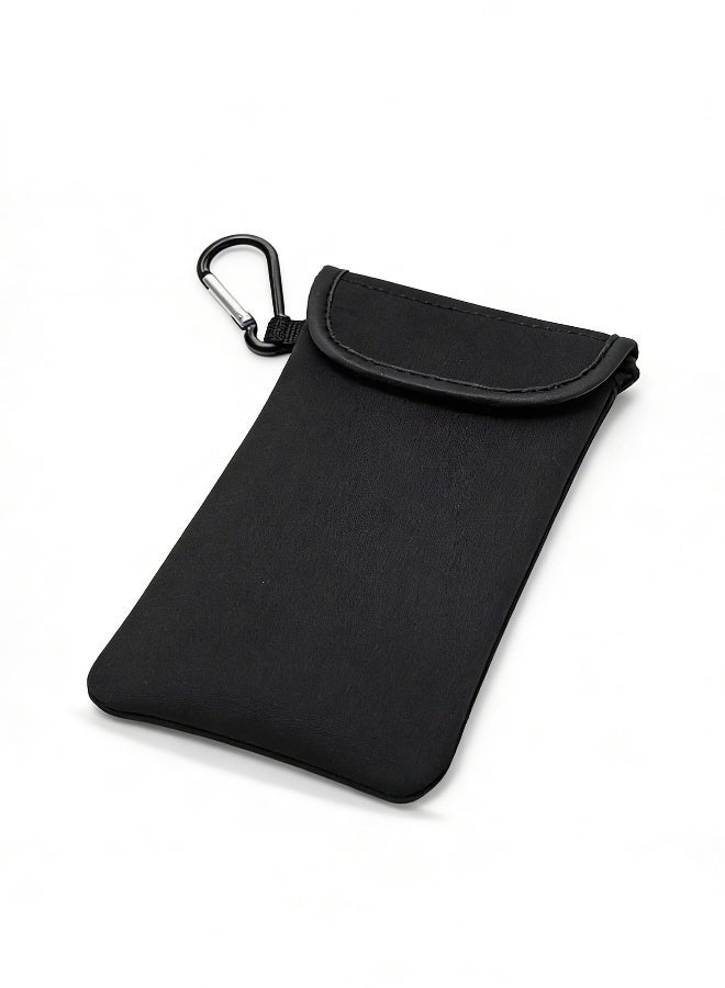 Universal Neoprene Phone Pouch Shockproof Soft Mobile Phone Sock Bag with Carabiner and Neck Lanyard Strap Waterproof Dustproof Protective Sleeve for Hiking Travel Outdoor Daily Use Black Color - Image 1