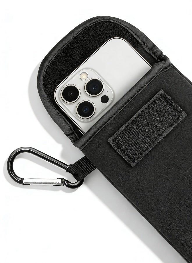 Universal Neoprene Phone Pouch Shockproof Soft Mobile Phone Sock Bag with Carabiner and Neck Lanyard Strap Waterproof Dustproof Protective Sleeve for Hiking Travel Outdoor Daily Use Black Color - Image 4