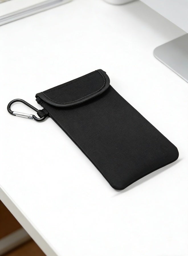 Universal Neoprene Phone Pouch Shockproof Soft Mobile Phone Sock Bag with Carabiner and Neck Lanyard Strap Waterproof Dustproof Protective Sleeve for Hiking Travel Outdoor Daily Use Black Color - Image 2