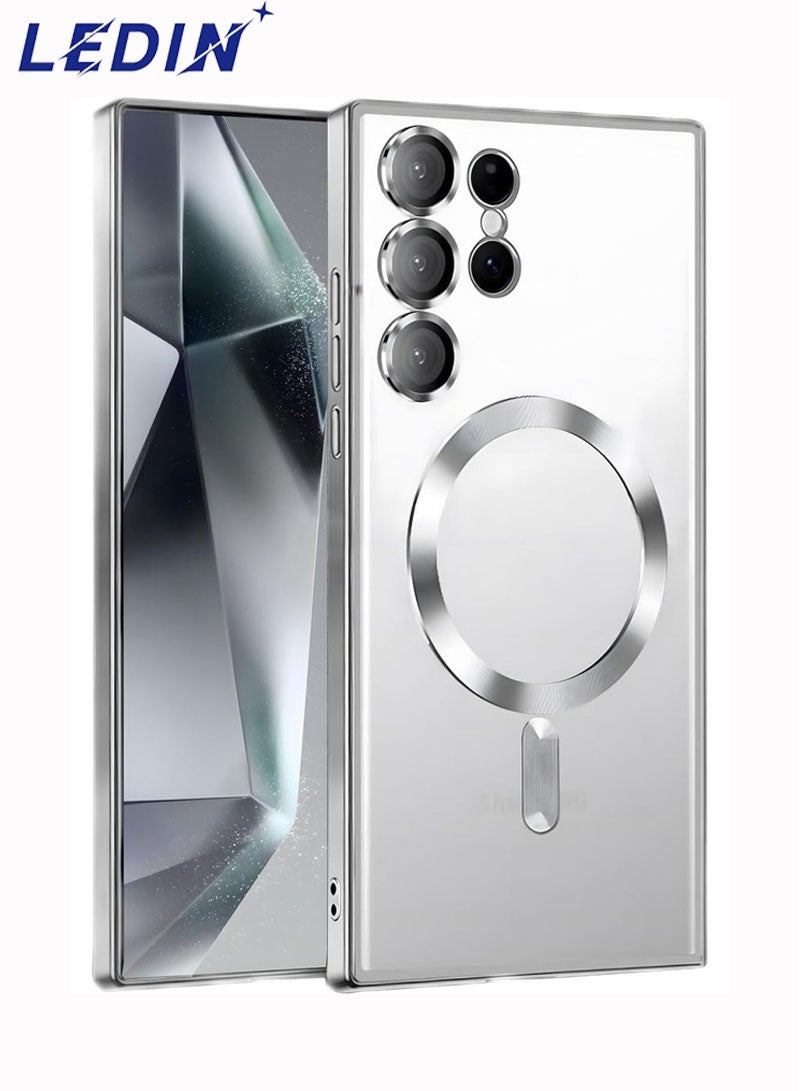 LEDIN Case Compatible with Samsung Galaxy S25 Ultra 6.8" | Clear Magnetic Case for Wireless Charging | Shockproof Camera Protection | Soft TPU Bumper Cover | Scratch-Resistant & Slim Fit | Anti-Yellowing Transparent Design Silver - Image 1