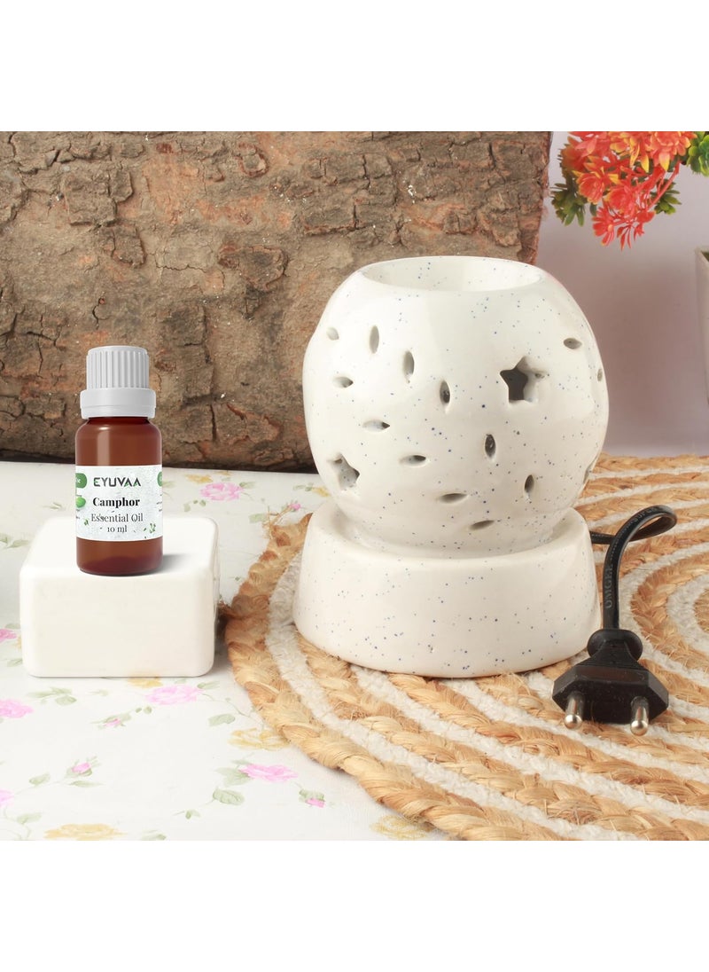 DECOVAA DECOVAA Electric StarShaped Aroma Diffuser for Home Fragrance Night LampAromatherapy Ceramic DiffuserDiffuser Set for Room Fragrance with 10ml Essential Oil OffWhite Camphor Fragrance  - Image 1