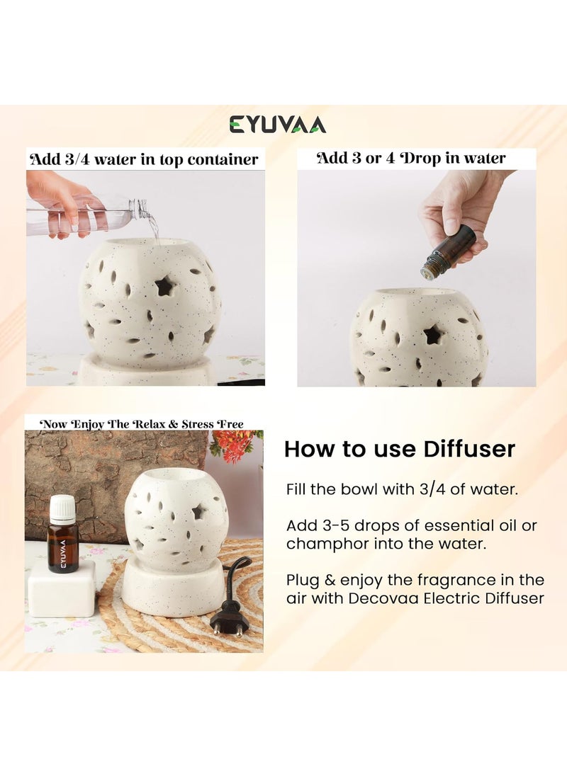 DECOVAA DECOVAA Electric StarShaped Aroma Diffuser for Home Fragrance Night LampAromatherapy Ceramic DiffuserDiffuser Set for Room Fragrance with 10ml Essential Oil OffWhite Camphor Fragrance  - Image 3