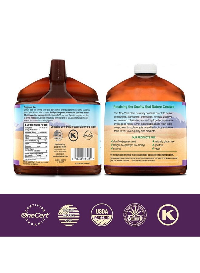 Lily Of the Desert Lily of the Desert Aloe Vera Juice - Organic, Preservative-Free Inner Fillet Aloe Vera Drink with Natural Digestive Enzymes for Gut Health, Stomach Relief, Wellness, Glowing Skin, 128 Fl Oz  - Image 2