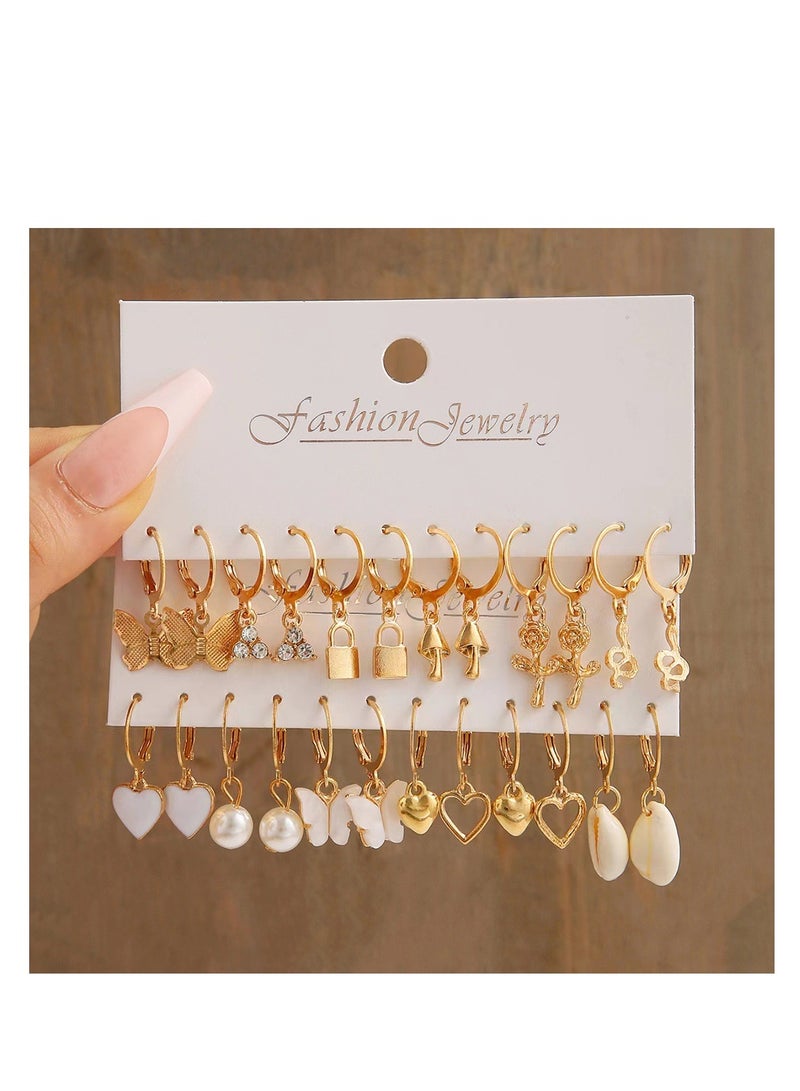 مجموعة أقراط من 12 قطعة مصنوعة من سبائك معدنية - Image 1