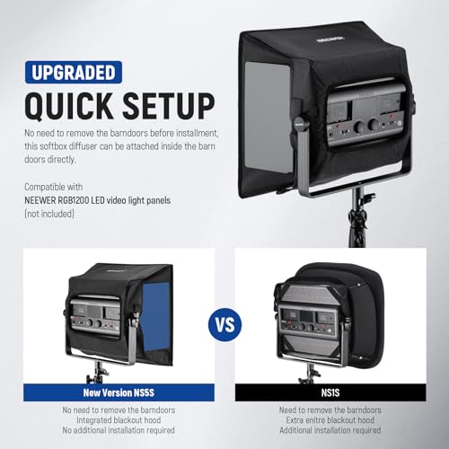 NEEWER Upgraded Softbox Diffuser for RGB1200 LED Video Light Panel, 14.6"x13.6"/37x34.5cm Foldable with Grid/Bag/Blackout Hood, No Need to Remove barndoors Quick Set Up for Portrait Soft Light, NS5S - Image 4