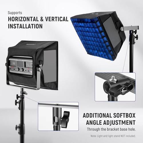 NEEWER Upgraded Softbox Diffuser for RGB1200 LED Video Light Panel, 14.6"x13.6"/37x34.5cm Foldable with Grid/Bag/Blackout Hood, No Need to Remove barndoors Quick Set Up for Portrait Soft Light, NS5S - Image 2