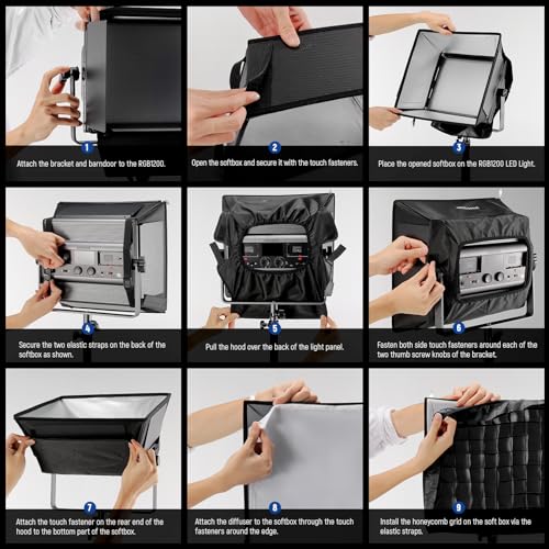 NEEWER Upgraded Softbox Diffuser for RGB1200 LED Video Light Panel, 14.6"x13.6"/37x34.5cm Foldable with Grid/Bag/Blackout Hood, No Need to Remove barndoors Quick Set Up for Portrait Soft Light, NS5S - Image 3