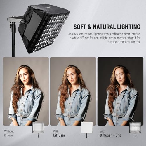 NEEWER Upgraded Softbox Diffuser for RGB1200 LED Video Light Panel, 14.6"x13.6"/37x34.5cm Foldable with Grid/Bag/Blackout Hood, No Need to Remove barndoors Quick Set Up for Portrait Soft Light, NS5S - Image 5