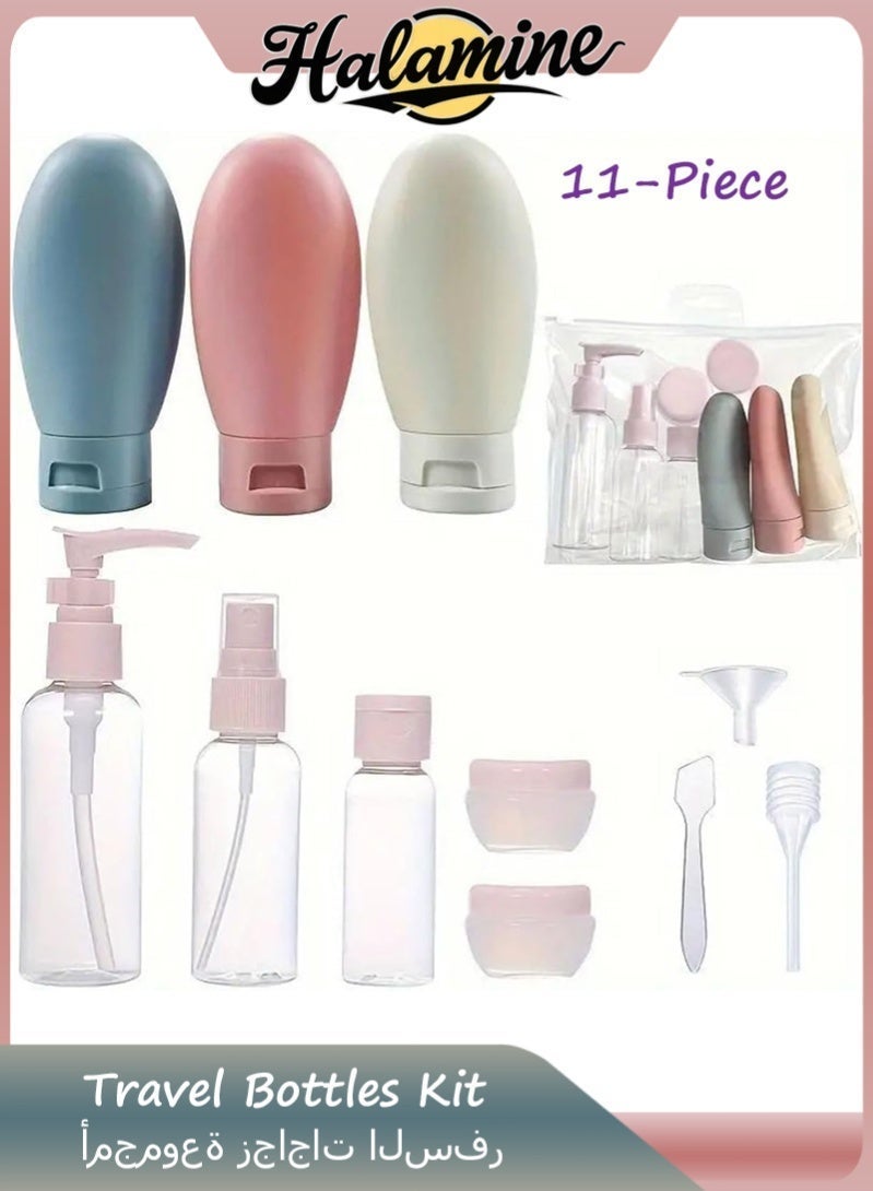 هالامين 11 حزمة من زجاجات مستحضرات التجميل الصغيرة ,علب للسفر، مانعة للتسرب سيليكون حاوية السفر ، ومناسبة للسفر حجم الغسيل ، المحمولة ، يمكن أن تكون معبأة مرارا وتكرارا ، مقذوف المنتجات الضرورية للطائرات - Image 1