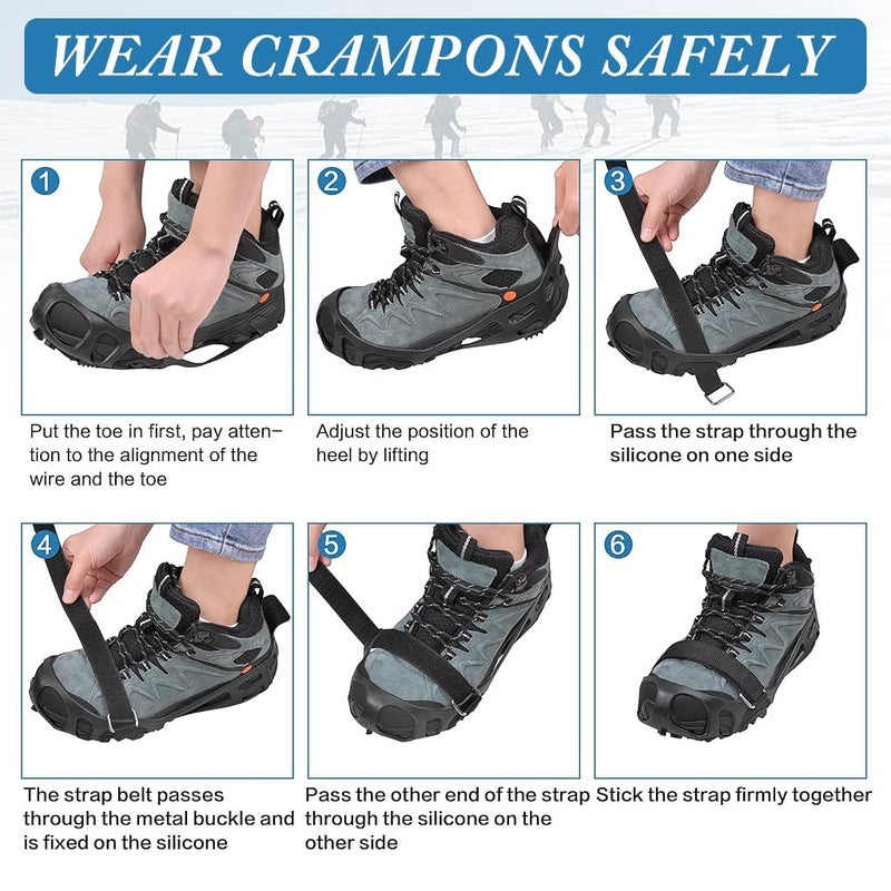 Linist أحذية مضادة للانزلاق مع مسامير ثلجية | 24 مسمار من الفولاذ المنغنيزي مع أحزمة قابلة للتعديل | أحذية ثلجية قوية للرحلات والمشي والتسلق | قبضة ثلجية (م-36 إلى 41) - Image 5