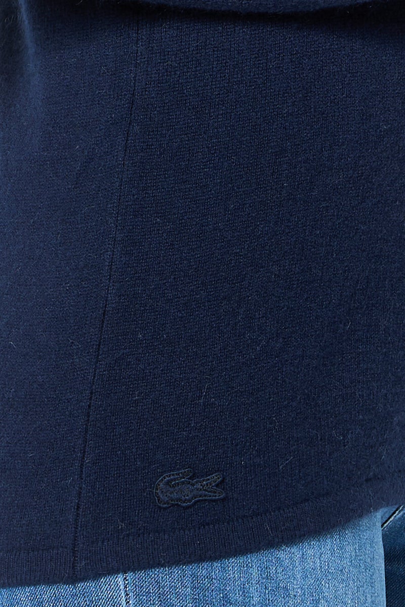 LACOSTE سويت شيرت محبوك بياقة دائرية للنساء، أزرق داكن - Image 3