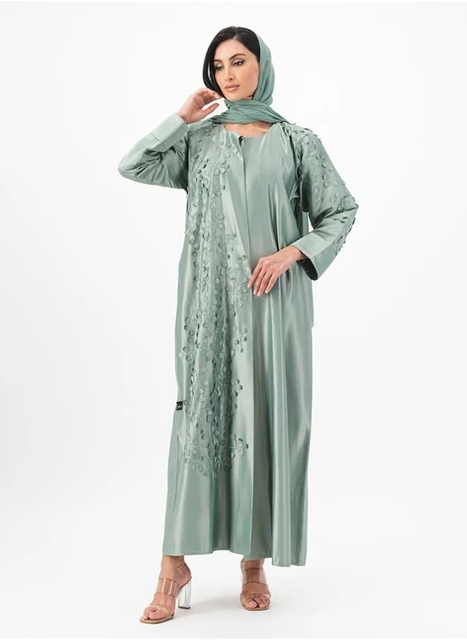 ميم باي ماريا Petals embroidery on front open abaya