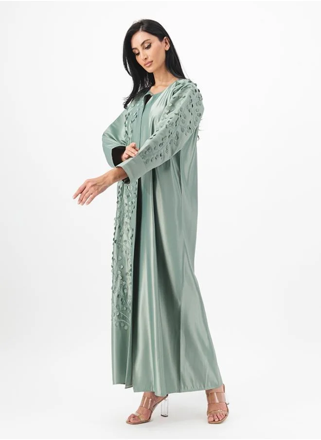 ميم باي ماريا Petals embroidery on front open abaya