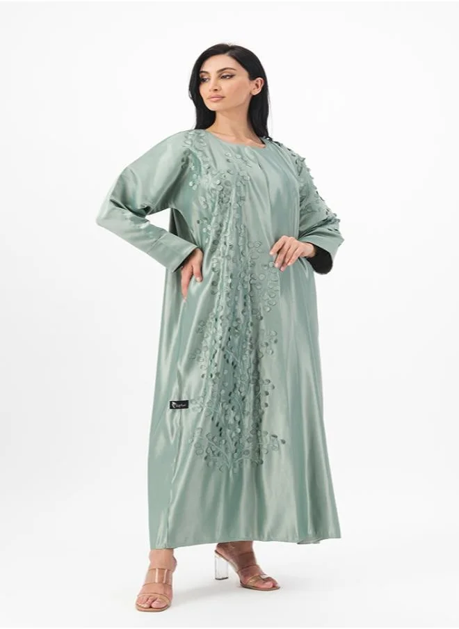 ميم باي ماريا Petals embroidery on front open abaya