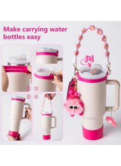 JOSQUEWNN Stanley Cup Accessory Kit Including Water Bottle Handle Strap, Silicone Cup Sleeve, Lipstick Holder, Keychain Charms, Handle Charms, and Straw Topper Accessories for 40oz/30oz White Stanley Cup  - Image 2