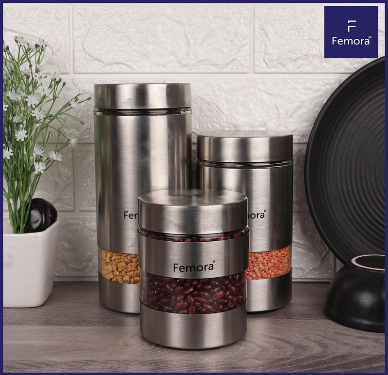 Femora Metallic Clear Glass Jars | See Through Window Jar | 1 Year Warranty | Airtght | Jars for Snacks, Fry Food, Masala, Spice, Pickles, Cookies |1000 ML | Set Of 6 - Image 2