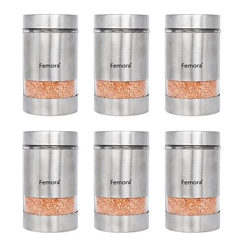 Femora Metallic Clear Glass Jars | See Through Window Jar | 1 Year Warranty | Airtght | Jars for Snacks, Fry Food, Masala, Spice, Pickles, Cookies |1000 ML | Set Of 6 - Image 1