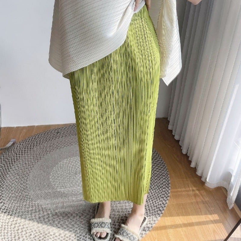 Miyake Pleated Skirt Woman 2024 Autumn Sweater Pair Mid-Length Slit Straight Skirt Black Skirt - Image 3