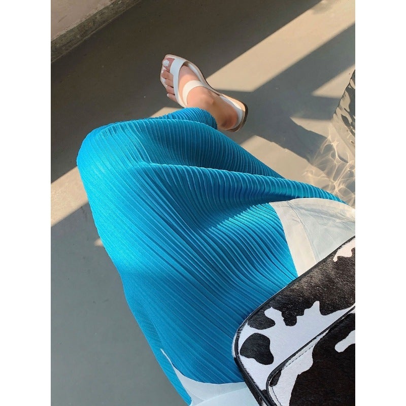 Miyake Pleated Skirt Woman 2024 Autumn Sweater Pair Mid-Length Slit Straight Skirt Black Skirt - Image 2