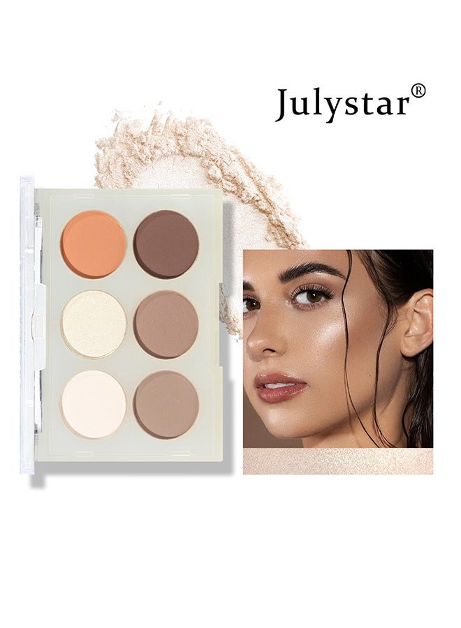 Julystar 6 Color Eye Shadow Plate, Available In Pearl Light And Matte Finish, Can Hold Makeup For A Long Time Without Flying Powder, Waterproof And Sweat Proof, Natural Fit, Suitable For Use In Makeup - Image 1
