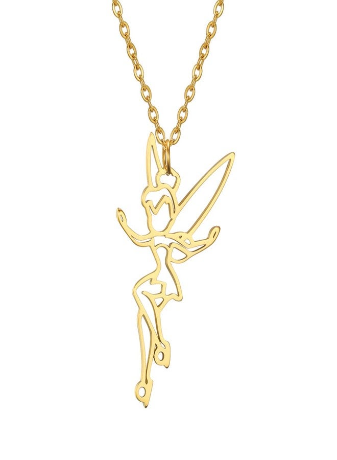EUEAVAN Princess Wendy Tinkerbell Pendant Necklace Fairy Pixie Angel Trendy Exquisite Magical Dancer Ballet Choker Jewelry Fairy Tale Quote Women (gold) - Image 1