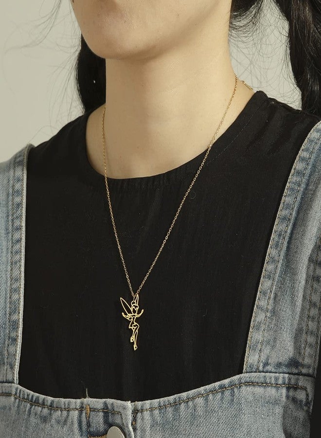EUEAVAN Princess Wendy Tinkerbell Pendant Necklace Fairy Pixie Angel Trendy Exquisite Magical Dancer Ballet Choker Jewelry Fairy Tale Quote Women (gold) - Image 2