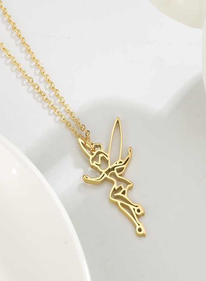 EUEAVAN Princess Wendy Tinkerbell Pendant Necklace Fairy Pixie Angel Trendy Exquisite Magical Dancer Ballet Choker Jewelry Fairy Tale Quote Women (gold) - Image 4