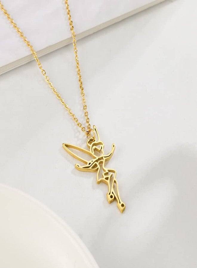 EUEAVAN Princess Wendy Tinkerbell Pendant Necklace Fairy Pixie Angel Trendy Exquisite Magical Dancer Ballet Choker Jewelry Fairy Tale Quote Women (gold) - Image 3