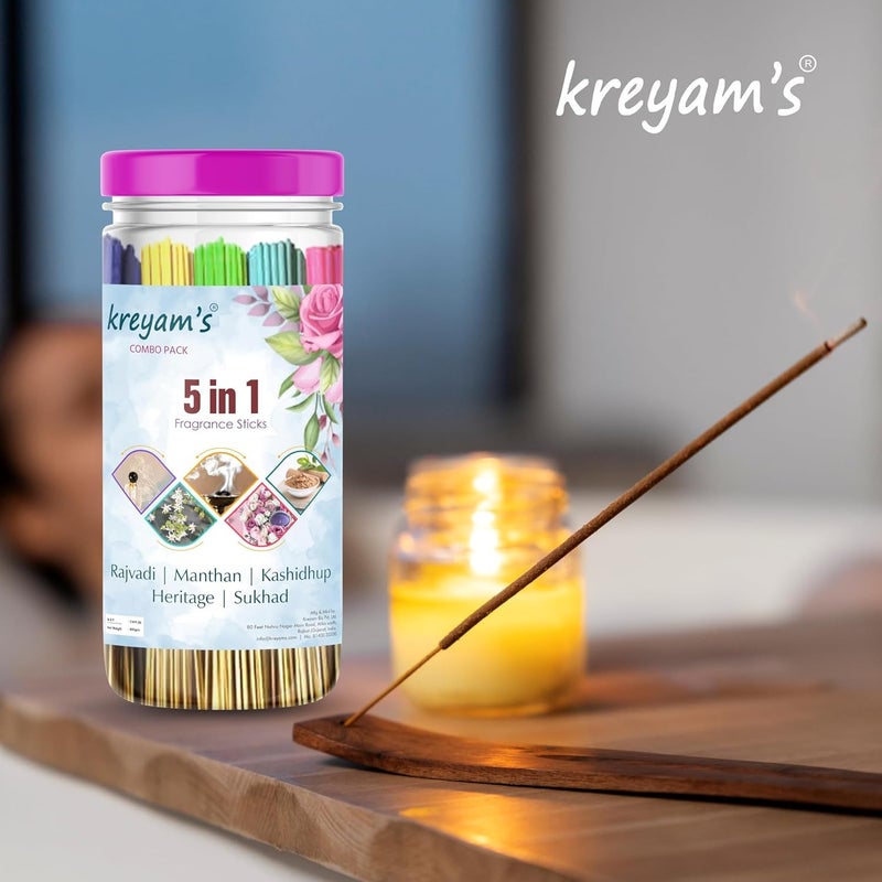 Kreyams Incense Sticks Charcoal Free Dhup Agarbatti for Pooja Gift 5 Fragrance Rose Heritage kashidhup Heritage Sukhad 45 Stick Each Total 225 Sticks - Image 5