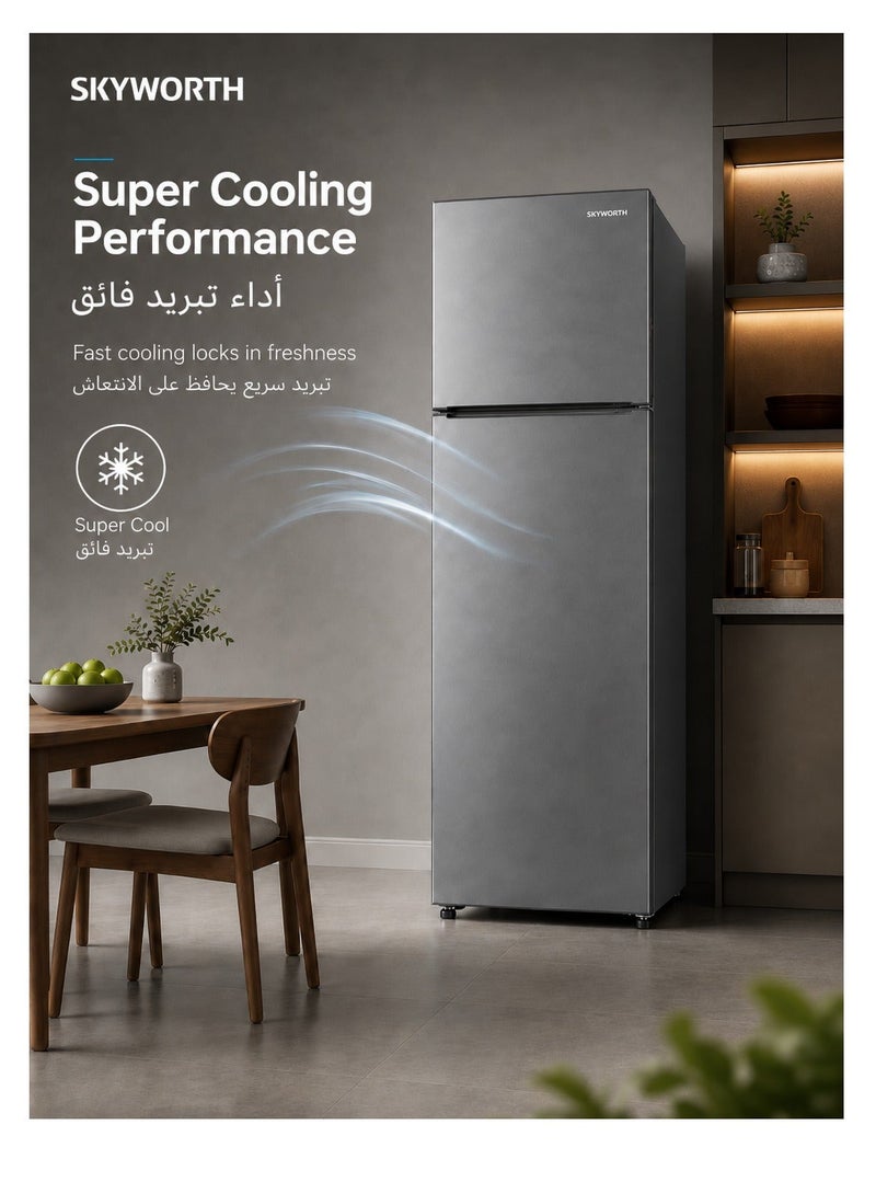 سكاي ورث ثلاجة سكاي وورث - بابان، سعة 9.9 قدم مكعب (7.7 قدم مكعب للثلاجة + 2.2 قدم مكعب للفريزر)، بتقنية العاكس، مانعة للتجمد، سعة صافية 280 لتر (218 لتر + 62 لتر) - رمادي - Image 4