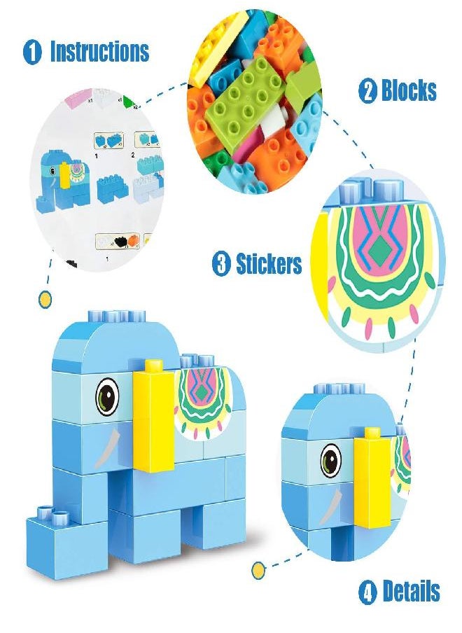 EP EXERCISE N PLAY Building Blocks Set for Toddlers, Creative Large Building Bricks, Toy Animals Building Kit with Storage Box, Preschool Learning Educational Toys for Kids Boys Girls Gifts for 3+ Years Old (122 Pieces)  - Image 2