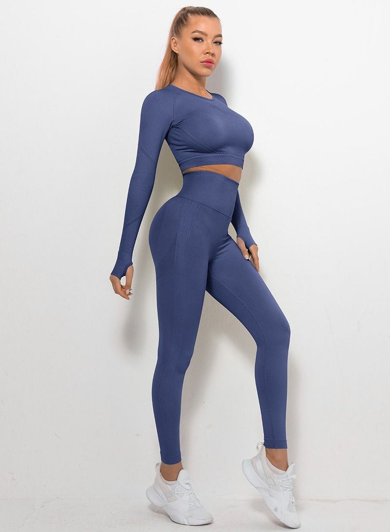 Loquat High Waist Tight-Fitting Sports Set Dark Blue  - Image 1
