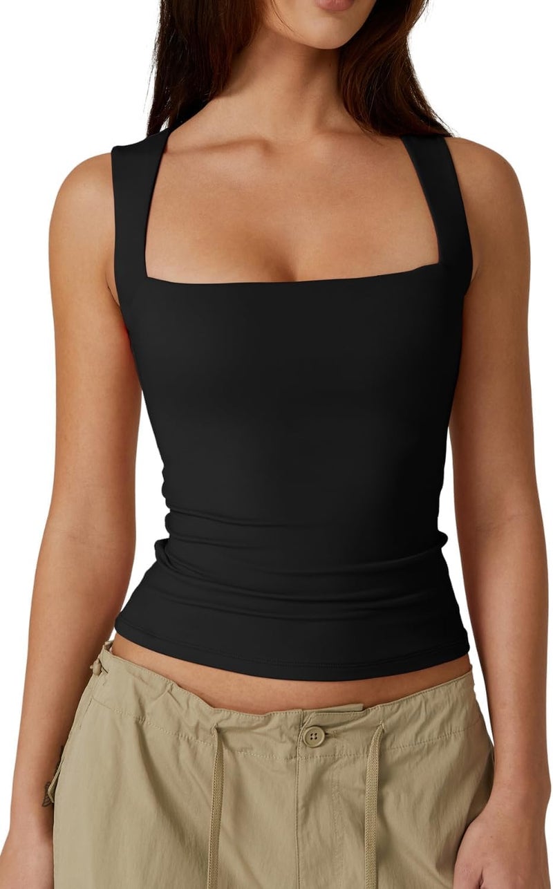HZYH Women's Square Neck Sleeveless Double Layer Tank Tops Summer Sleeveless Shirts - Image 1