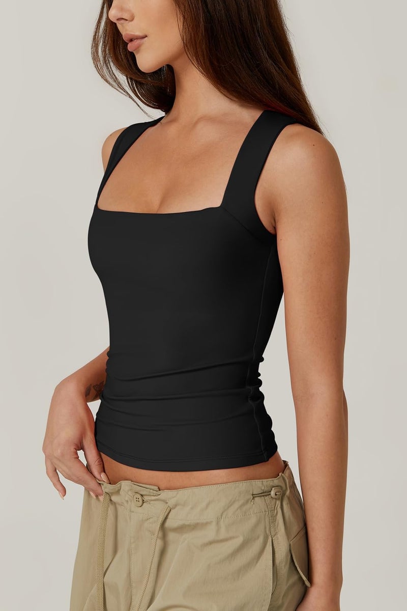 HZYH Women's Square Neck Sleeveless Double Layer Tank Tops Summer Sleeveless Shirts - Image 2