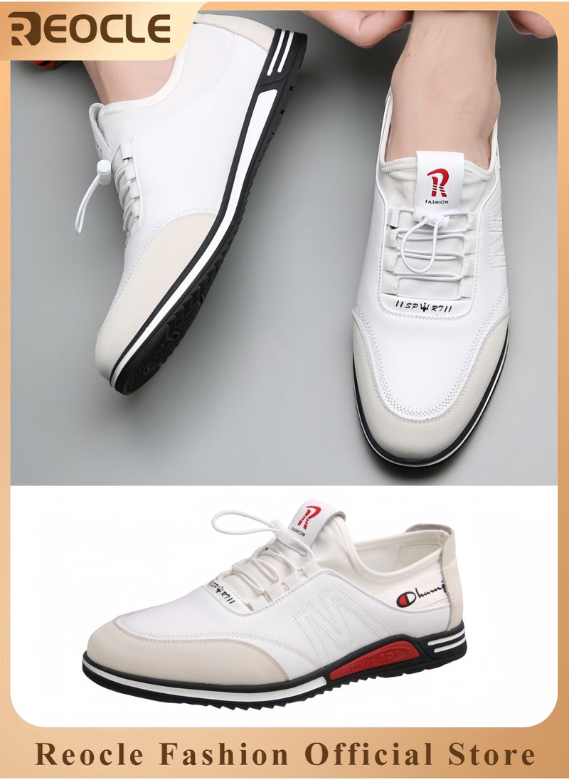 REOCLE Men's Fashion Shoes British Style Concise Soft Soled Men Casual Shoes Breathable Lace-Up Anti-slip Sneakers - Image 1