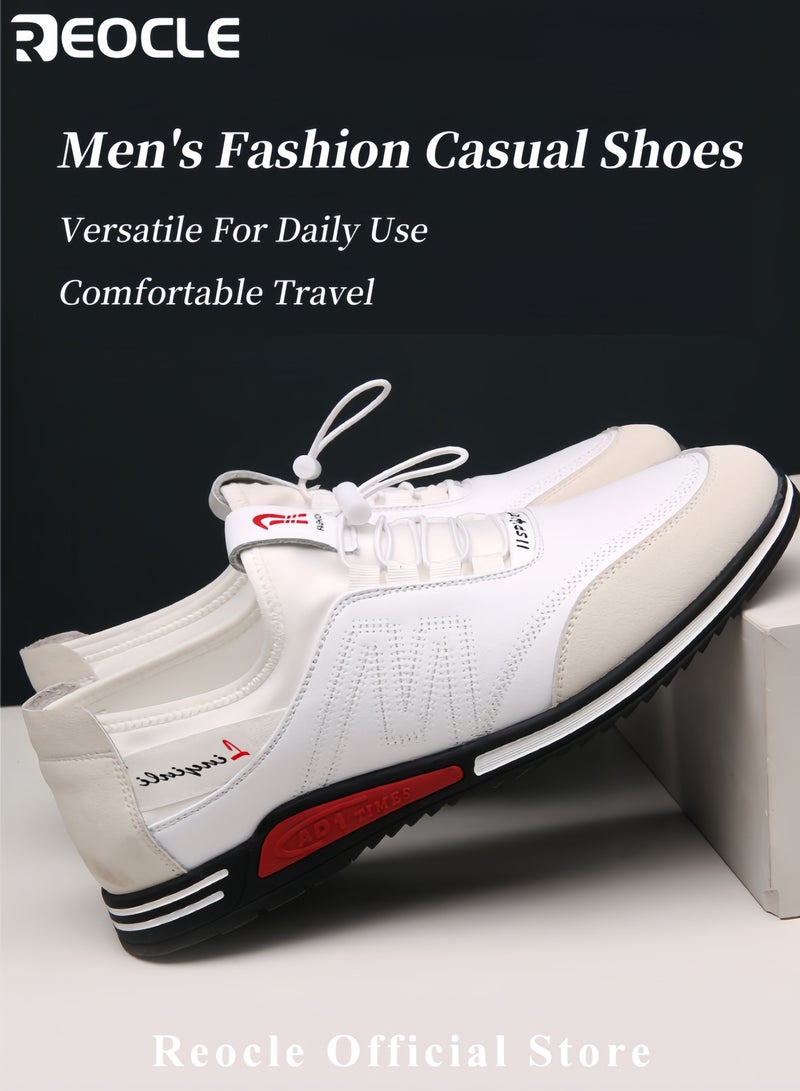REOCLE Men's Fashion Shoes British Style Concise Soft Soled Men Casual Shoes Breathable Lace-Up Anti-slip Sneakers - Image 2