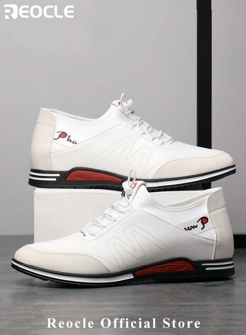 REOCLE Men's Fashion Shoes British Style Concise Soft Soled Men Casual Shoes Breathable Lace-Up Anti-slip Sneakers - Image 5