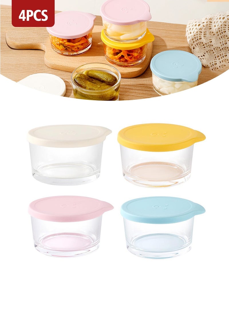 بيروي مجموعة 4 قطع أوعية زجاجية شفافة بأغطية - متعددة الاستخدام كأوعية البودينغ، قوالب الحلويات، أطباق الفواكه، حاويات التسالي، وأواني التقديم للبهارات - Image 1