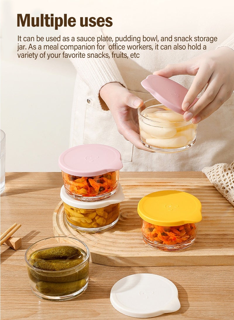 بيروي مجموعة 4 قطع أوعية زجاجية شفافة بأغطية - متعددة الاستخدام كأوعية البودينغ، قوالب الحلويات، أطباق الفواكه، حاويات التسالي، وأواني التقديم للبهارات - Image 2