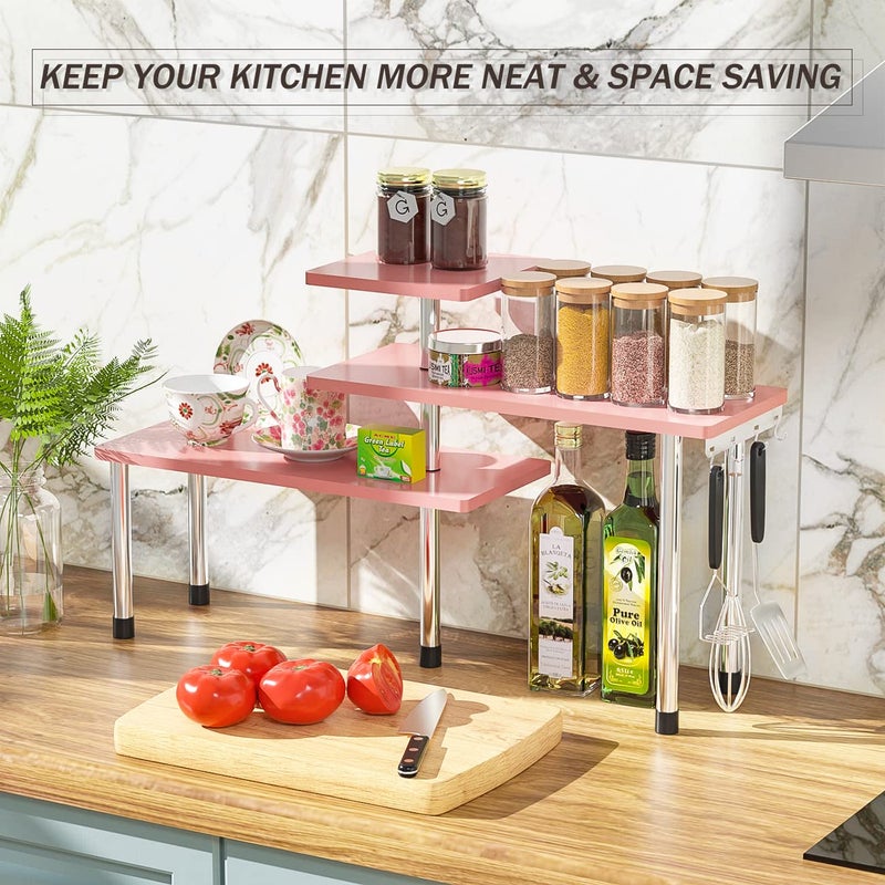ZHWS Bathroom Counter Organizer Corner Shelf â€“ Bathroom Organization Bamboo 3 Tier Spice Rack Makeup Organizer Bookshelf Space Saving Rack Kitchen Office Living Room (Pink) - Image 4